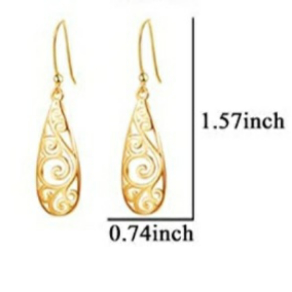 Gold Tone Filigree Dangle Earrings - Picture 2 of 2